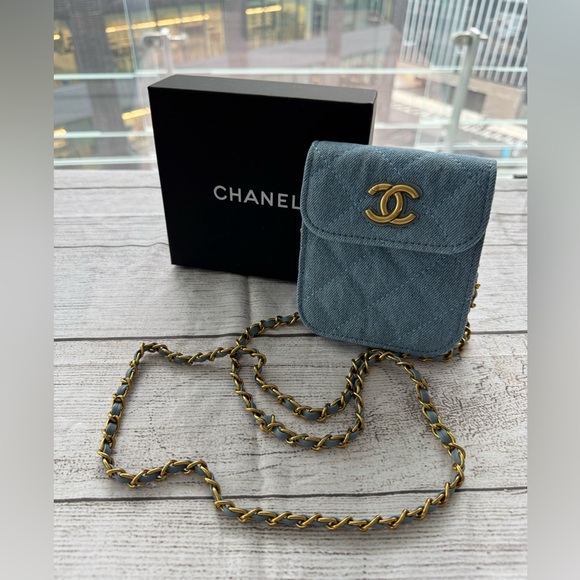 Chanel Makeup Bag crossbody purse chain CC denim pouch - Picture 7 of 9
